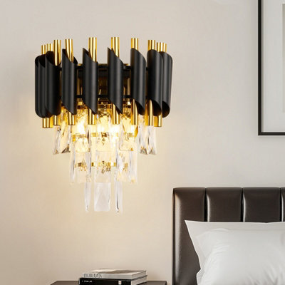 Harper Living Crystal Wall Light, Modern Wall Lamp Indoor With 3 Tiers Crystals, Black & Gold Finish Crystal Wall Sconce - image 1