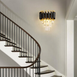 Harper Living Crystal Wall Light, Modern Wall Lamp Indoor With 3 Tiers Crystals, Black & Gold Finish Crystal Wall Sconce - thumbnail 4