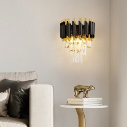 Harper Living Crystal Wall Light, Modern Wall Lamp Indoor With 3 Tiers Crystals, Black & Gold Finish Crystal Wall Sconce - thumbnail 5