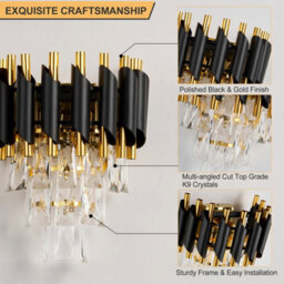 Harper Living Crystal Wall Light, Modern Wall Lamp Indoor With 3 Tiers Crystals, Black & Gold Finish Crystal Wall Sconce - thumbnail 6
