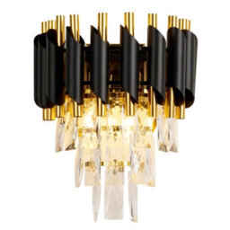 Harper Living Crystal Wall Light, Modern Wall Lamp Indoor With 3 Tiers Crystals, Black & Gold Finish Crystal Wall Sconce - thumbnail 3