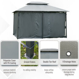 Outsunny 4M X 3(M) Outdoor 2-Tier Steel Frame Gazebo W/ Curtains Outdoor Garden - thumbnail 4