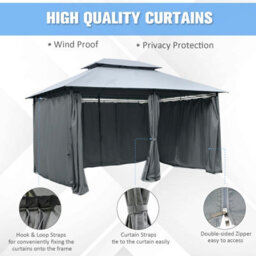 Outsunny 4M X 3(M) Outdoor 2-Tier Steel Frame Gazebo W/ Curtains Outdoor Garden - thumbnail 5