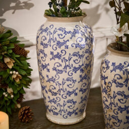 Dibor Vintage Luxury Solene Blue Large Botanical Flower Urn Vase H37 X Dia19Cm