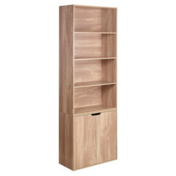 6 Tier Oak Bookcase With 2 Door Cupboard Cabinet Storage Shelving Display Wood Shelf - thumbnail 2