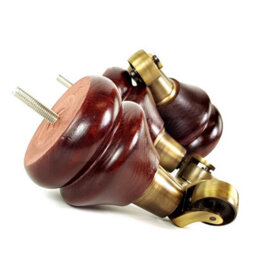 L&F 4 Mahogany Furniture Legs Wood Replacement Feet With Antique Brass Castors 140mm High Chair Sofa M8 - thumbnail 7