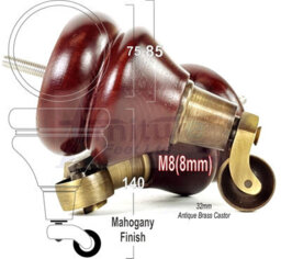 L&F 4 Mahogany Furniture Legs Wood Replacement Feet With Antique Brass Castors 140mm High Chair Sofa M8 - thumbnail 2