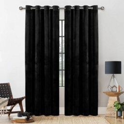Ameha Black Velvet Curtains Eyelet Blackout Thick Thermal Insulated Ready Made Ring Top Curtain Pair 66''x72'' For Living Room - thumbnail 4