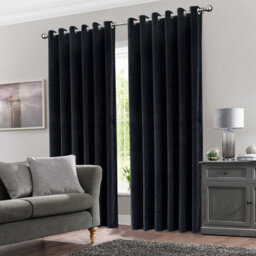 Ameha Black Velvet Curtains Eyelet Blackout Thick Thermal Insulated Ready Made Ring Top Curtain Pair 66''x72'' For Living Room - thumbnail 5