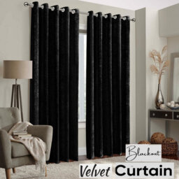 Ameha Black Velvet Curtains Eyelet Blackout Thick Thermal Insulated Ready Made Ring Top Curtain Pair 66''x72'' For Living Room - thumbnail 1