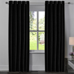 Ameha Black Velvet Curtains Eyelet Blackout Thick Thermal Insulated Ready Made Ring Top Curtain Pair 66''x72'' For Living Room - thumbnail 2