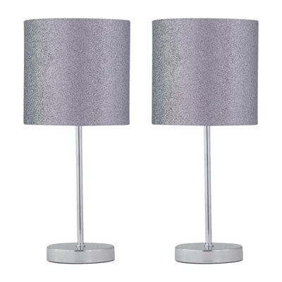 First Choice Lighting Set Of 2 Chrome Stick Table Lamps With Grey Glitter Shades - image 1