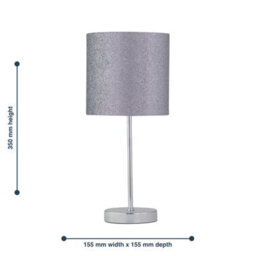 First Choice Lighting Set Of 2 Chrome Stick Table Lamps With Grey Glitter Shades - thumbnail 8