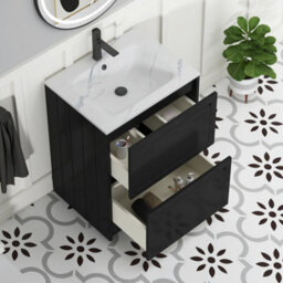 Royal Bathrooms Elmore 600mm Traditional Floor Standing 2 Drawer Vanity Unit With Sintered Stone Basin Sink - Matt Nocturne Black - thumbnail 5