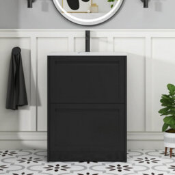 Royal Bathrooms Elmore 600mm Traditional Floor Standing 2 Drawer Vanity Unit With Sintered Stone Basin Sink - Matt Nocturne Black - thumbnail 3