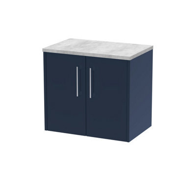 Balterley Winshill Contemporary 2 Door Wall Hung Vanity Unit With Laminate Worktop, Dark Blue, 600mm - image 1