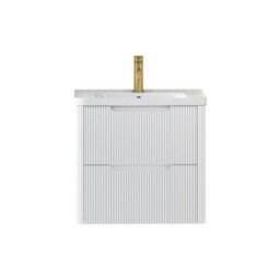 Royal Bathrooms Avenza 600mm Fluted Wall Hung Vanity Unit Matt White 2 Drawer Storage Cabinet With Ceramic Basin - thumbnail 7