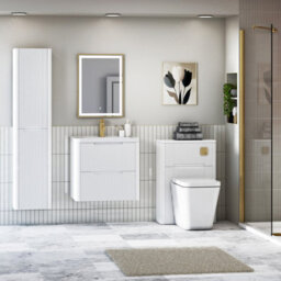 Royal Bathrooms Avenza 600mm Fluted Wall Hung Vanity Unit Matt White 2 Drawer Storage Cabinet With Ceramic Basin - thumbnail 4