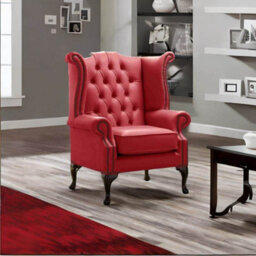 Chesterfield High Back Wing Chair Shelly Cherry Leather Bespoke In Queen Anne Style - thumbnail 3