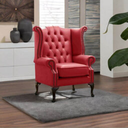 Chesterfield High Back Wing Chair Shelly Cherry Leather Bespoke In Queen Anne Style - thumbnail 2