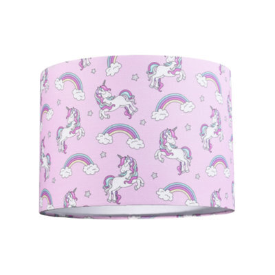 Happy Homewares Beautiful Modern Soft Lilac Cotton Lampshade With Unicorns Clouds And Rainbows - image 1