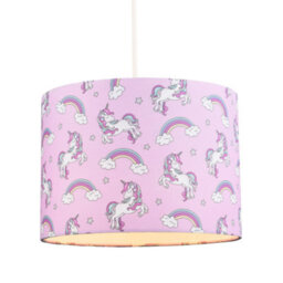 Happy Homewares Beautiful Modern Soft Lilac Cotton Lampshade With Unicorns Clouds And Rainbows - thumbnail 3