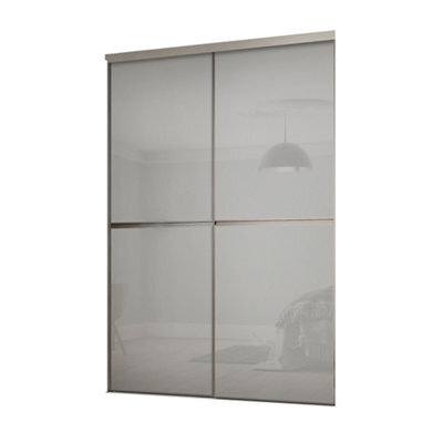 Spacepro Minimalist Mirror Shaker Non-Mirrored Matt Grey 2 Door Sliding Wardrobe Door Kit (H)2220mm (W)1200mm - image 1