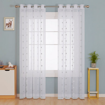 Deconovo Linen Look Embroidered Voile Curtains Star Pattern Sheer Curtains For Children 55 X 54 Inch Grey Two Panels - image 1