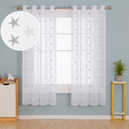 Deconovo Linen Look Embroidered Voile Curtains Star Pattern Sheer Curtains For Children 55 X 54 Inch Grey Two Panels - thumbnail 7
