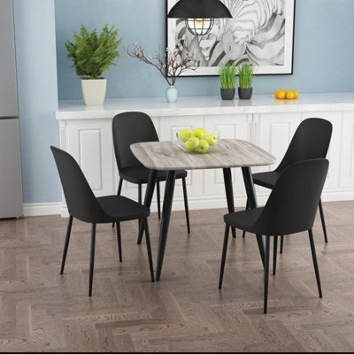 Core Products Aspen Grey Oak Effect 80Cm Square Dining Table With 4 Black Plastic Duo Design Chairs - image 1