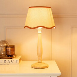 Valuelights Victoria Light Wood Candlestick Table Lamp With Linen Scallop Rust Trim Tapered Shade - thumbnail 1