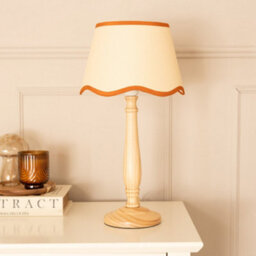 Valuelights Victoria Light Wood Candlestick Table Lamp With Linen Scallop Rust Trim Tapered Shade - thumbnail 3