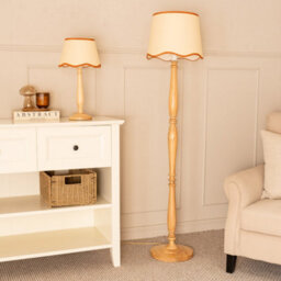 Valuelights Victoria Light Wood Candlestick Table Lamp With Linen Scallop Rust Trim Tapered Shade - thumbnail 5
