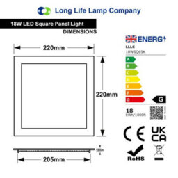 Long Life Lamps Company 18W Recessed Ceiling Led Square Panel 6500K Cool White - thumbnail 2