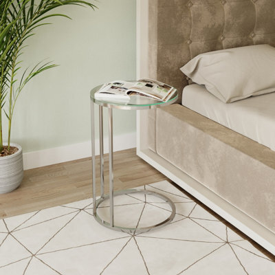 Urbn-Living Urbnliving 60Cm Height C-Shape Sofa Bed Snack Side End Portable Small Couch Table Chrome Legs Glass Top - image 1