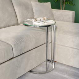 Urbn-Living Urbnliving 60Cm Height C-Shape Sofa Bed Snack Side End Portable Small Couch Table Chrome Legs Glass Top - thumbnail 3