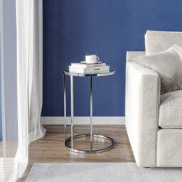 Urbn-Living Urbnliving 60Cm Height C-Shape Sofa Bed Snack Side End Portable Small Couch Table Chrome Legs Glass Top - thumbnail 2