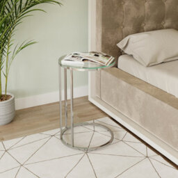 Urbn-Living Urbnliving 60Cm Height C-Shape Sofa Bed Snack Side End Portable Small Couch Table Chrome Legs Glass Top