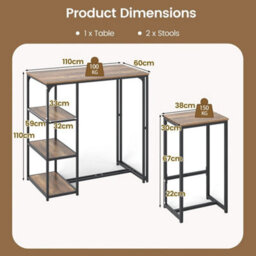 3 Pc Bar Table Set 2 Person Dining Furniture Set - thumbnail 2