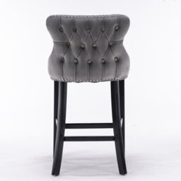 HomeTouch Set Of 6 Grey Velvet Upholstered Bar Stools With Wood Legs - thumbnail 9