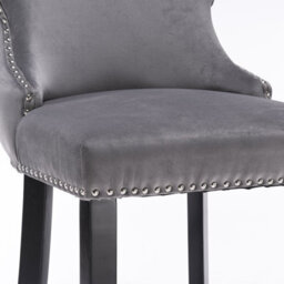 HomeTouch Set Of 6 Grey Velvet Upholstered Bar Stools With Wood Legs - thumbnail 8