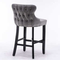 HomeTouch Set Of 6 Grey Velvet Upholstered Bar Stools With Wood Legs - thumbnail 7