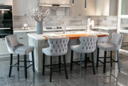 HomeTouch Set Of 6 Grey Velvet Upholstered Bar Stools With Wood Legs - thumbnail 2