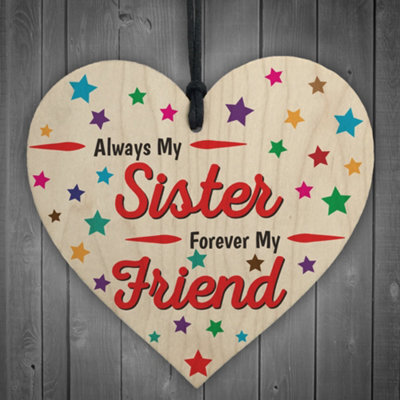 Red Ocean Always My Sister Forever My Friend Wooden Hanging Heart Gift - image 1