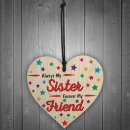 Red Ocean Always My Sister Forever My Friend Wooden Hanging Heart Gift - thumbnail 2