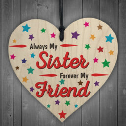 Red Ocean Always My Sister Forever My Friend Wooden Hanging Heart Gift - thumbnail 1