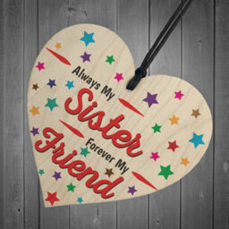 Red Ocean Always My Sister Forever My Friend Wooden Hanging Heart Gift - thumbnail 6