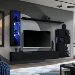 Switch Met Ii Living Room Wall Unit Set With Tv Cabinet Display Cabinet Shelves Hanging Cabinets Led Lighting Black - thumbnail 2