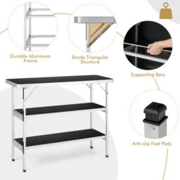 Costway Folding Camping Table Aluminum Portable Picnic Table 2-Tier Open Shelves W/ Bag - thumbnail 8