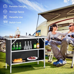 Costway Folding Camping Table Aluminum Portable Picnic Table 2-Tier Open Shelves W/ Bag - thumbnail 3